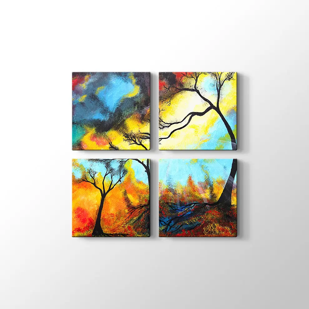 Parlak Renkler ve Ağaçlar Kanvas Tablo