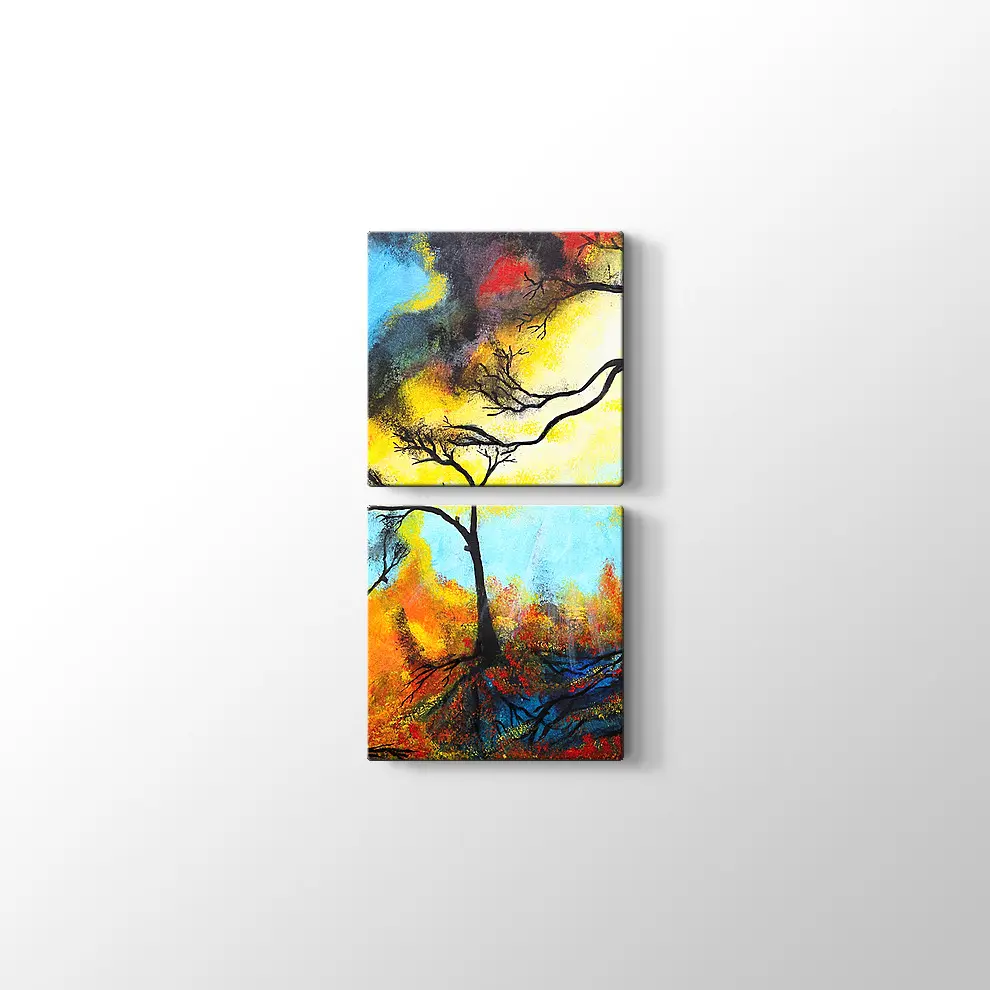 Parlak Renkler ve Ağaçlar Kanvas Tablo