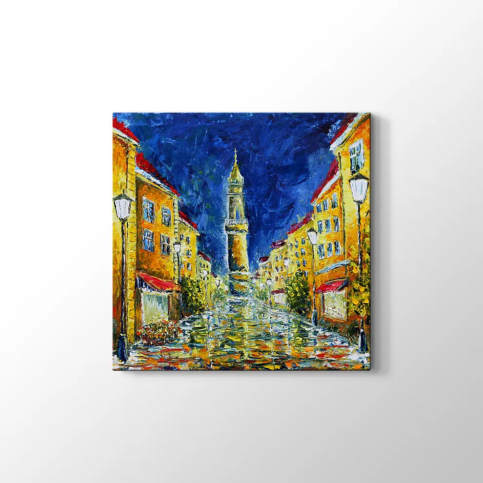 Yağmurlu Gece ve Boş Sokaklar Kanvas Tablo