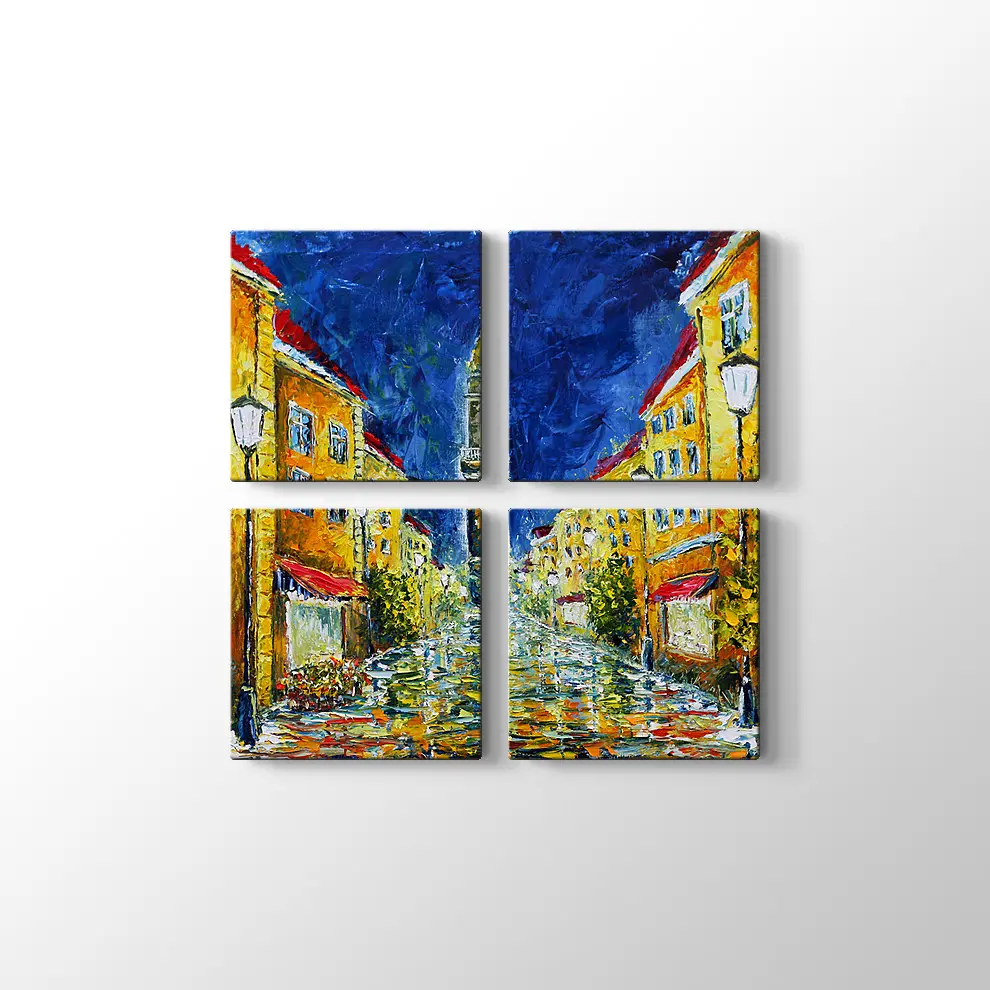 Yağmurlu Gece ve Boş Sokaklar Kanvas Tablo