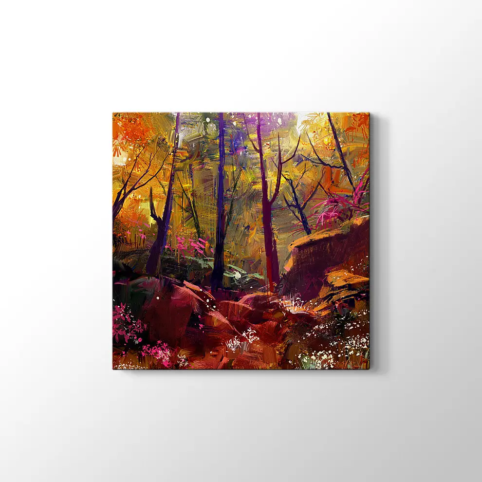 Güneş Işığı ve Sonbahar Ormanı Kanvas Tablo