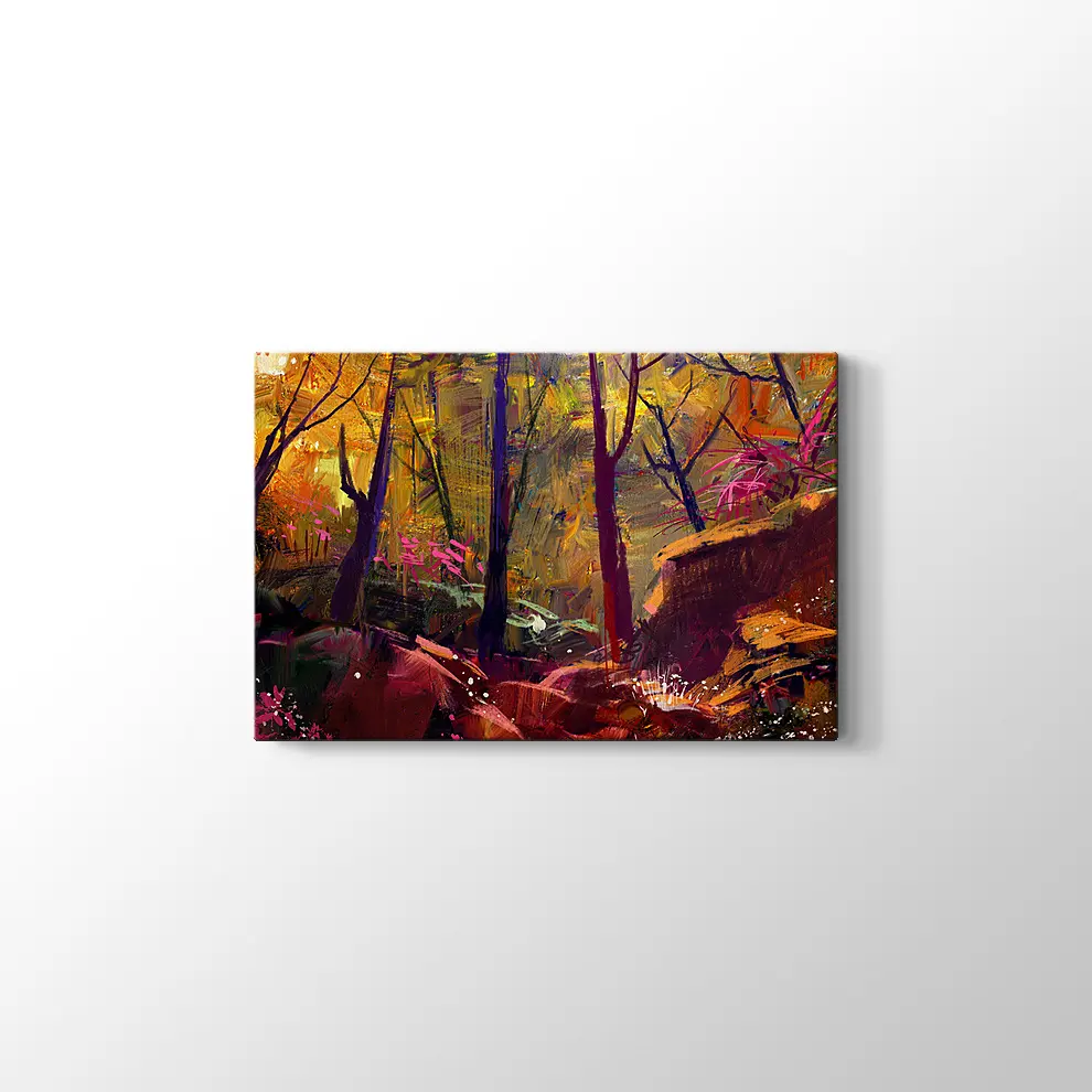 Güneş Işığı ve Sonbahar Ormanı Kanvas Tablo