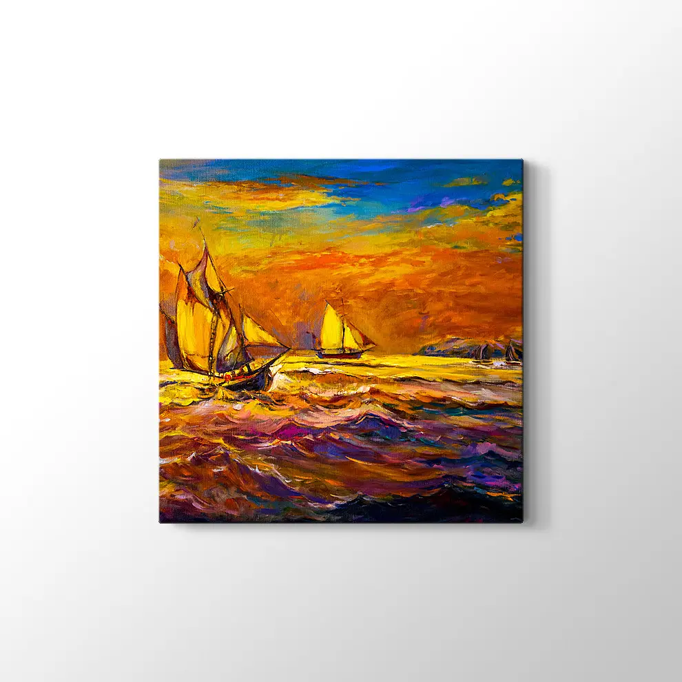 Nikolov Fırtınalı Suda Yelkenli Gemiler Kanvas Tablo