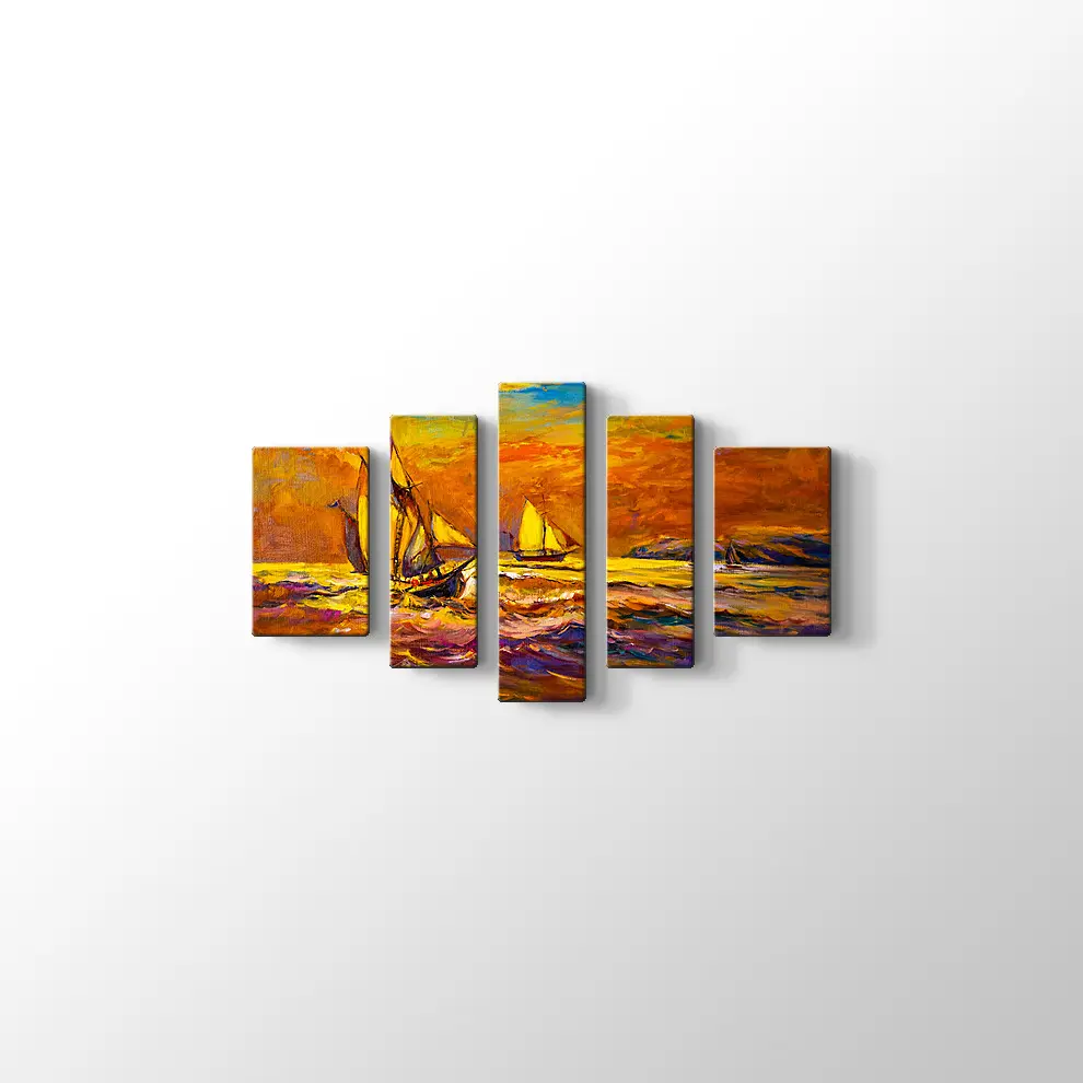 Nikolov Fırtınalı Suda Yelkenli Gemiler Kanvas Tablo