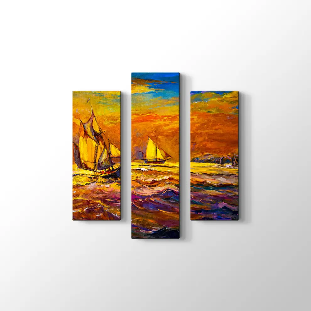 Nikolov Fırtınalı Suda Yelkenli Gemiler Kanvas Tablo