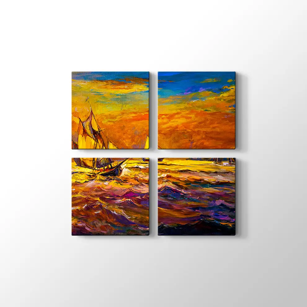 Nikolov Fırtınalı Suda Yelkenli Gemiler Kanvas Tablo