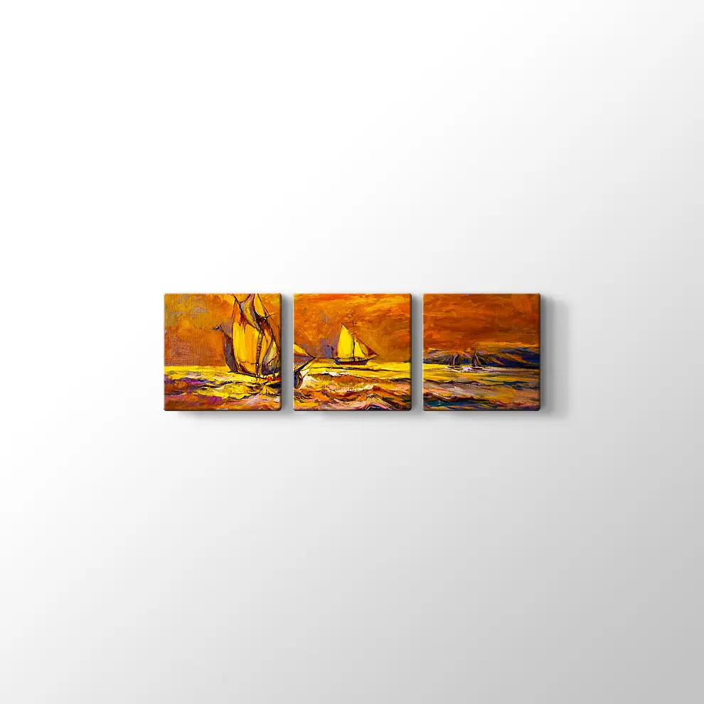 Nikolov Fırtınalı Suda Yelkenli Gemiler Kanvas Tablo