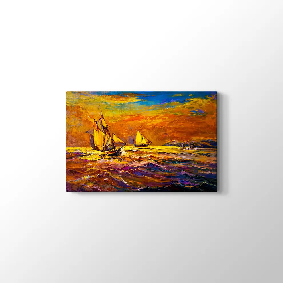 Nikolov Fırtınalı Suda Yelkenli Gemiler Kanvas Tablo