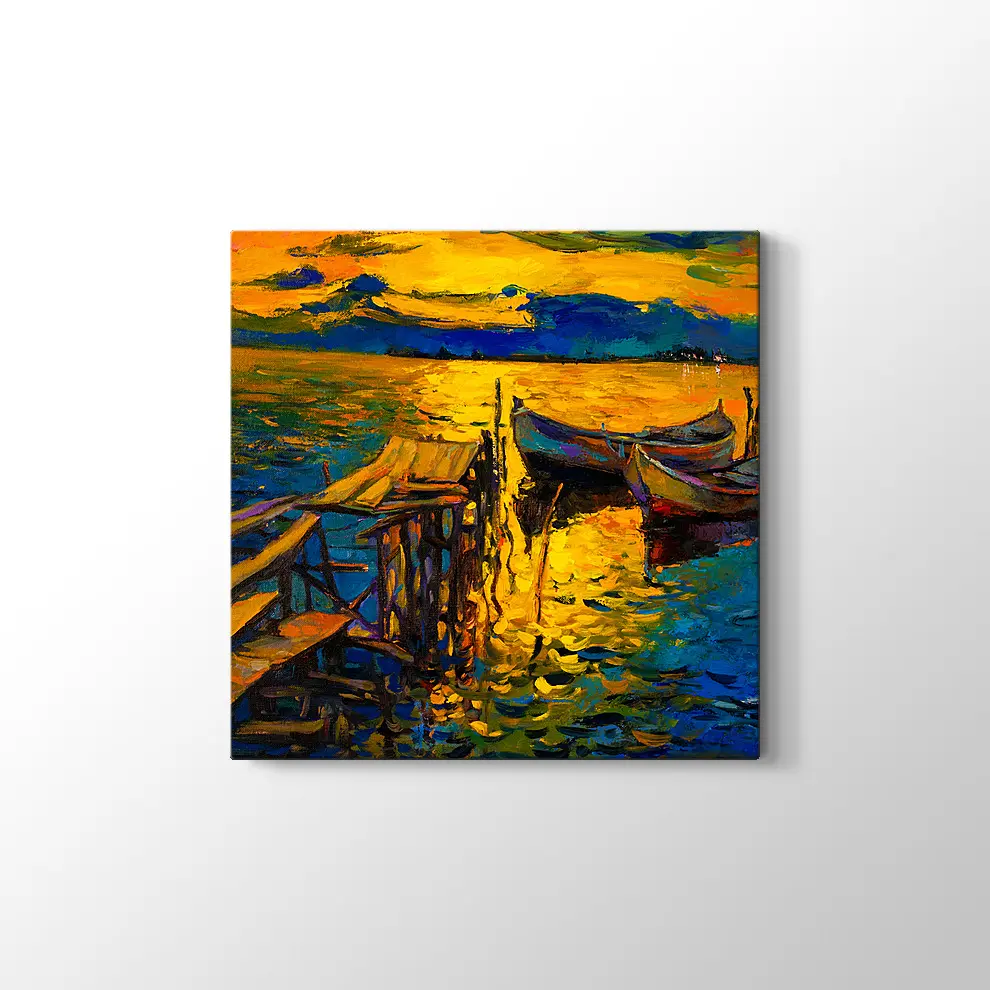 Nikolov İskelede Balıkçı Tekneleri Kanvas Tablo