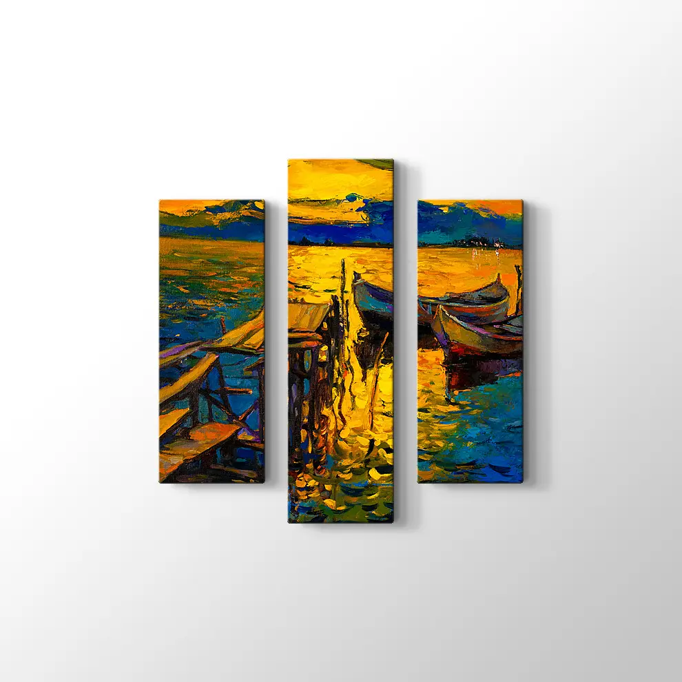 Nikolov İskelede Balıkçı Tekneleri Kanvas Tablo