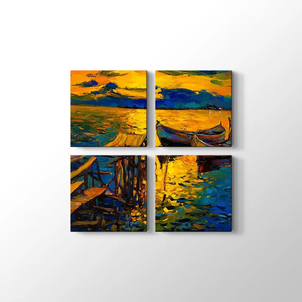 Nikolov İskelede Balıkçı Tekneleri Kanvas Tablo