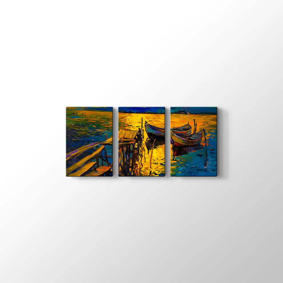 Nikolov İskelede Balıkçı Tekneleri Kanvas Tablo