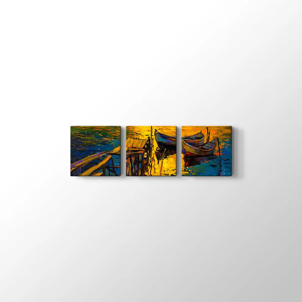 Nikolov İskelede Balıkçı Tekneleri Kanvas Tablo