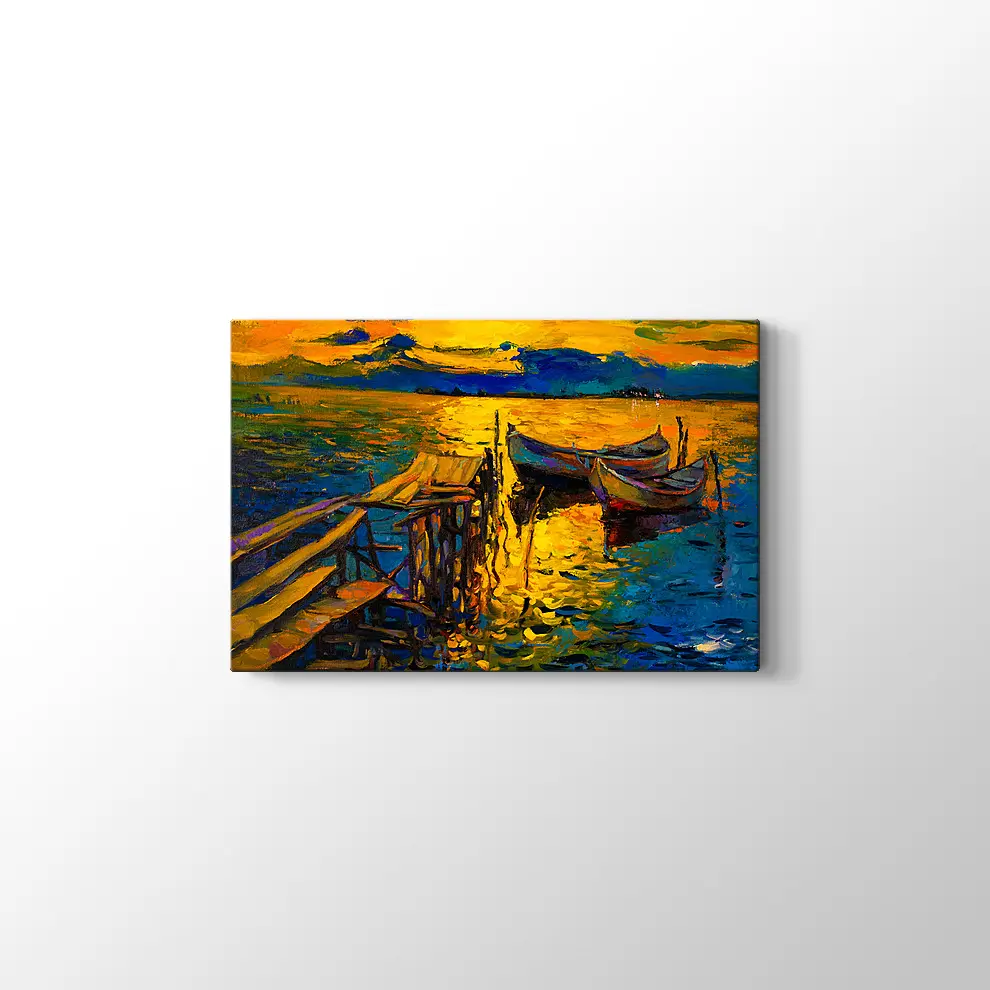 Nikolov İskelede Balıkçı Tekneleri Kanvas Tablo