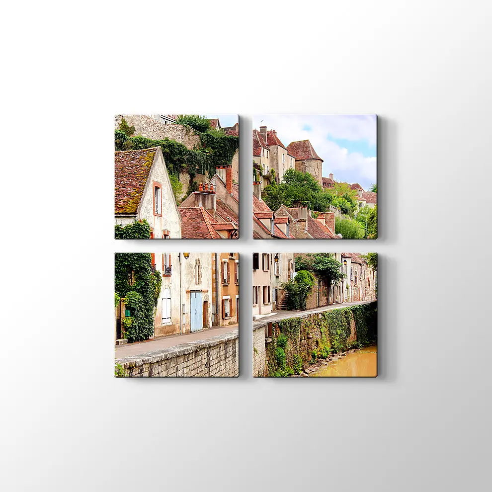 Fransa Ortaçağ Köyü Kanvas Tablo