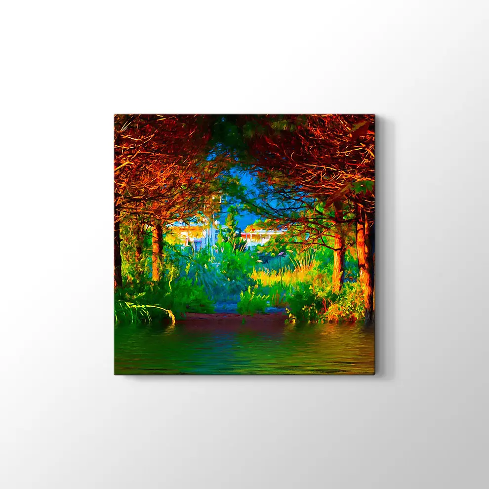 Sonbahar Göl ve Orman Kanvas Tablo