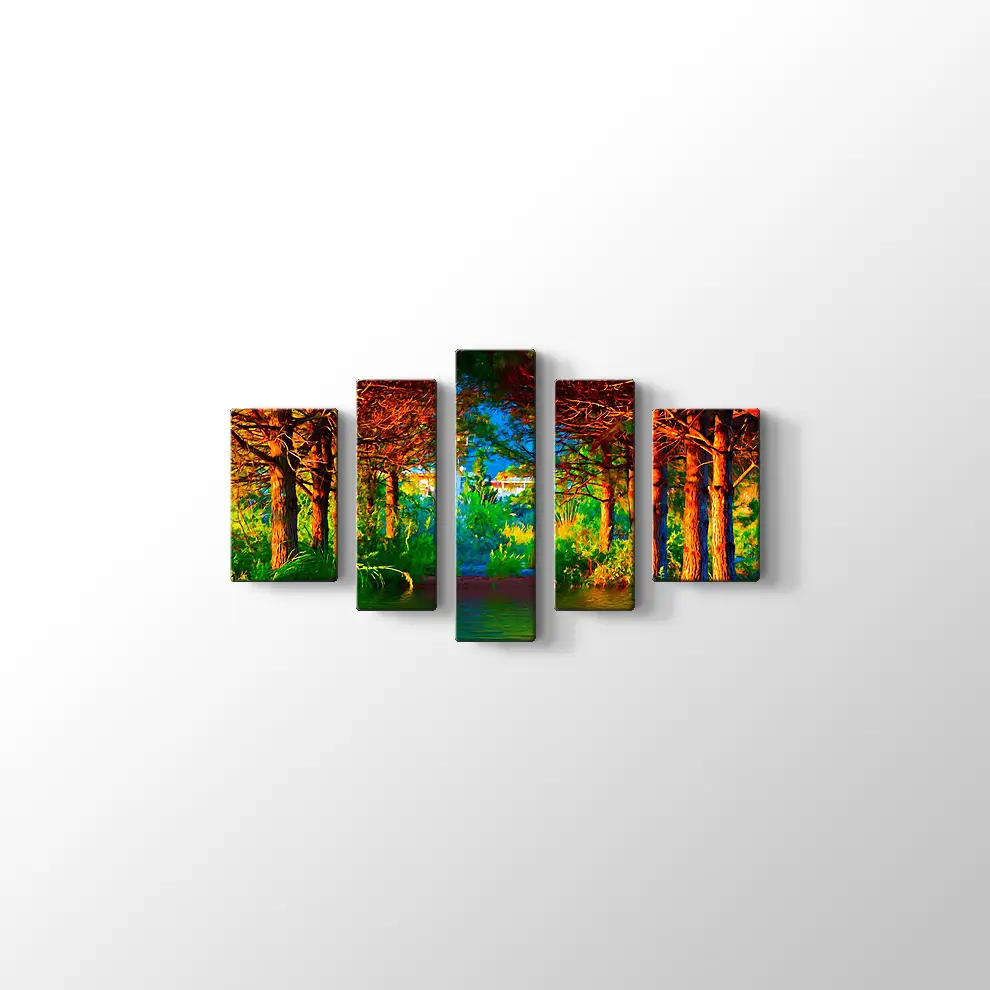 Sonbahar Göl ve Orman Kanvas Tablo