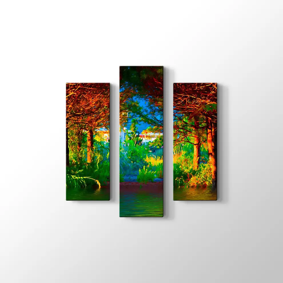 Sonbahar Göl ve Orman Kanvas Tablo