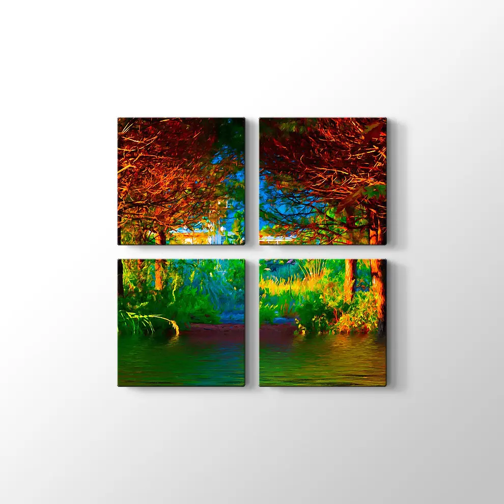 Sonbahar Göl ve Orman Kanvas Tablo