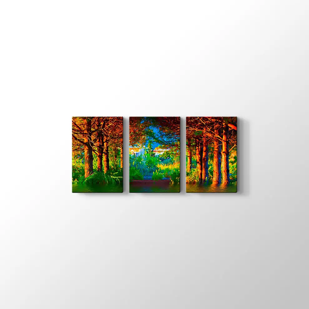 Sonbahar Göl ve Orman Kanvas Tablo