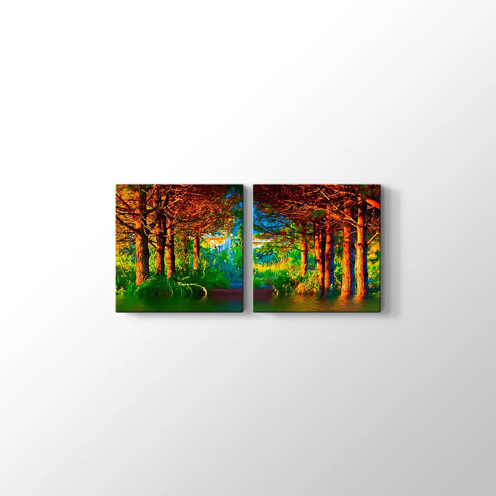 Sonbahar Göl ve Orman Kanvas Tablo