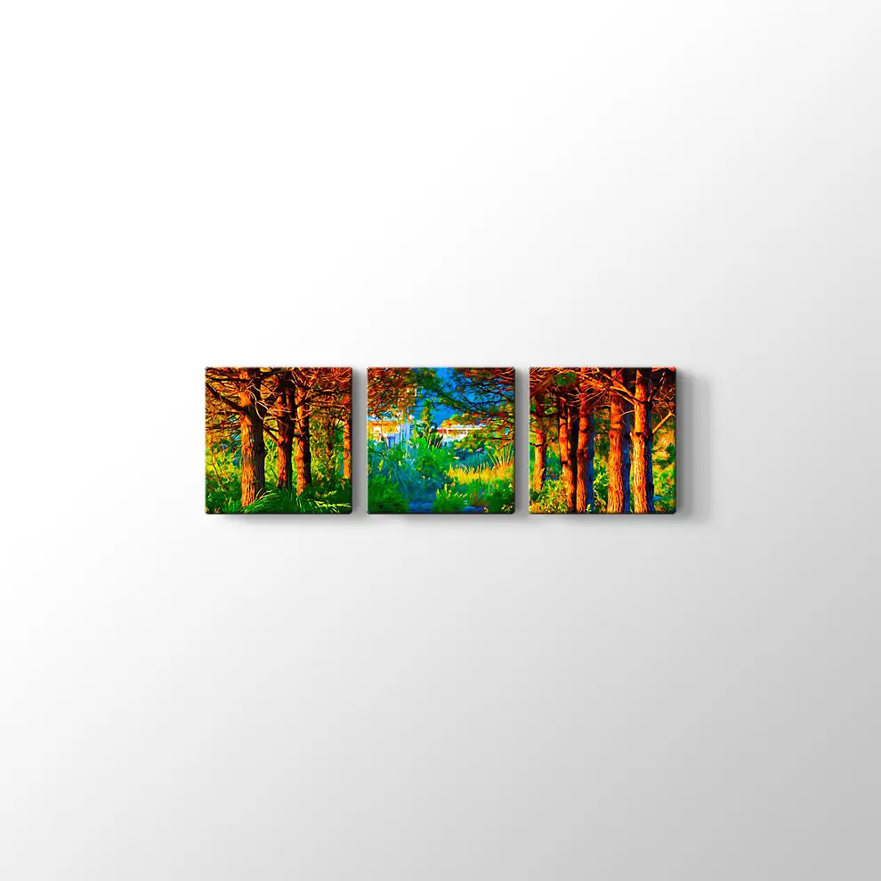 Sonbahar Göl ve Orman Kanvas Tablo