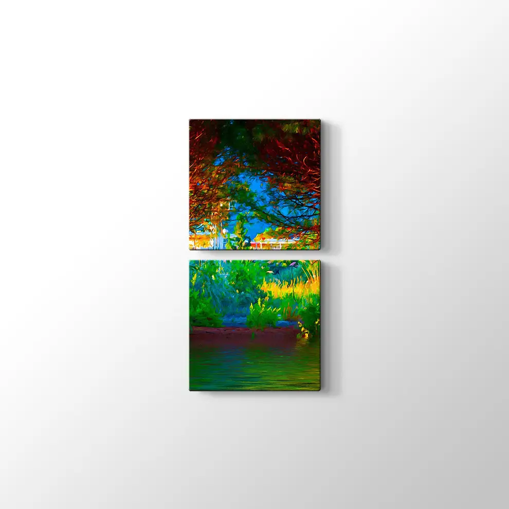 Sonbahar Göl ve Orman Kanvas Tablo