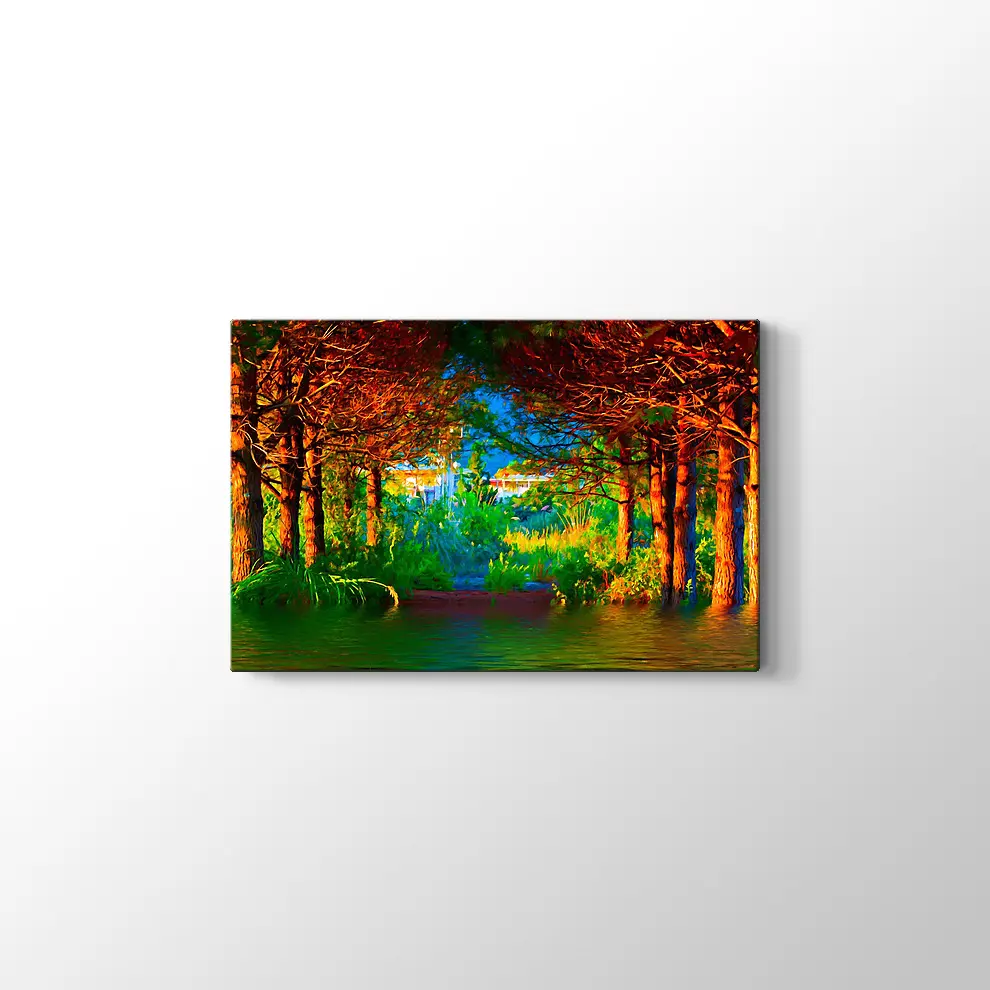 Sonbahar Göl ve Orman Kanvas Tablo