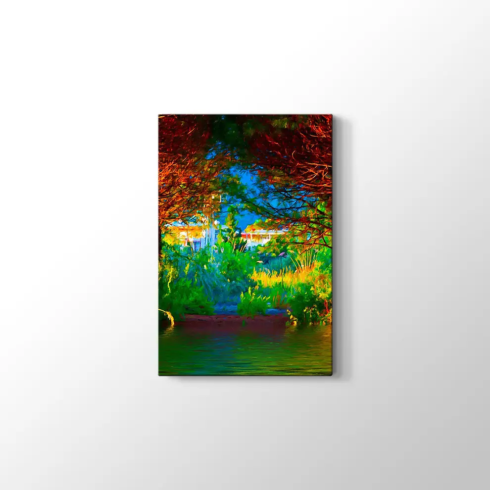 Sonbahar Göl ve Orman Kanvas Tablo