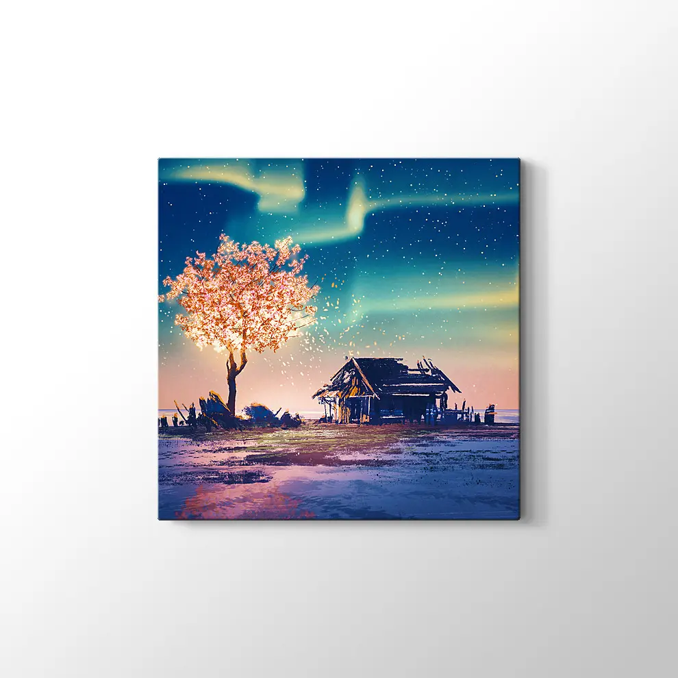Yanlız Kulübe ve Gece Kanvas Tablo