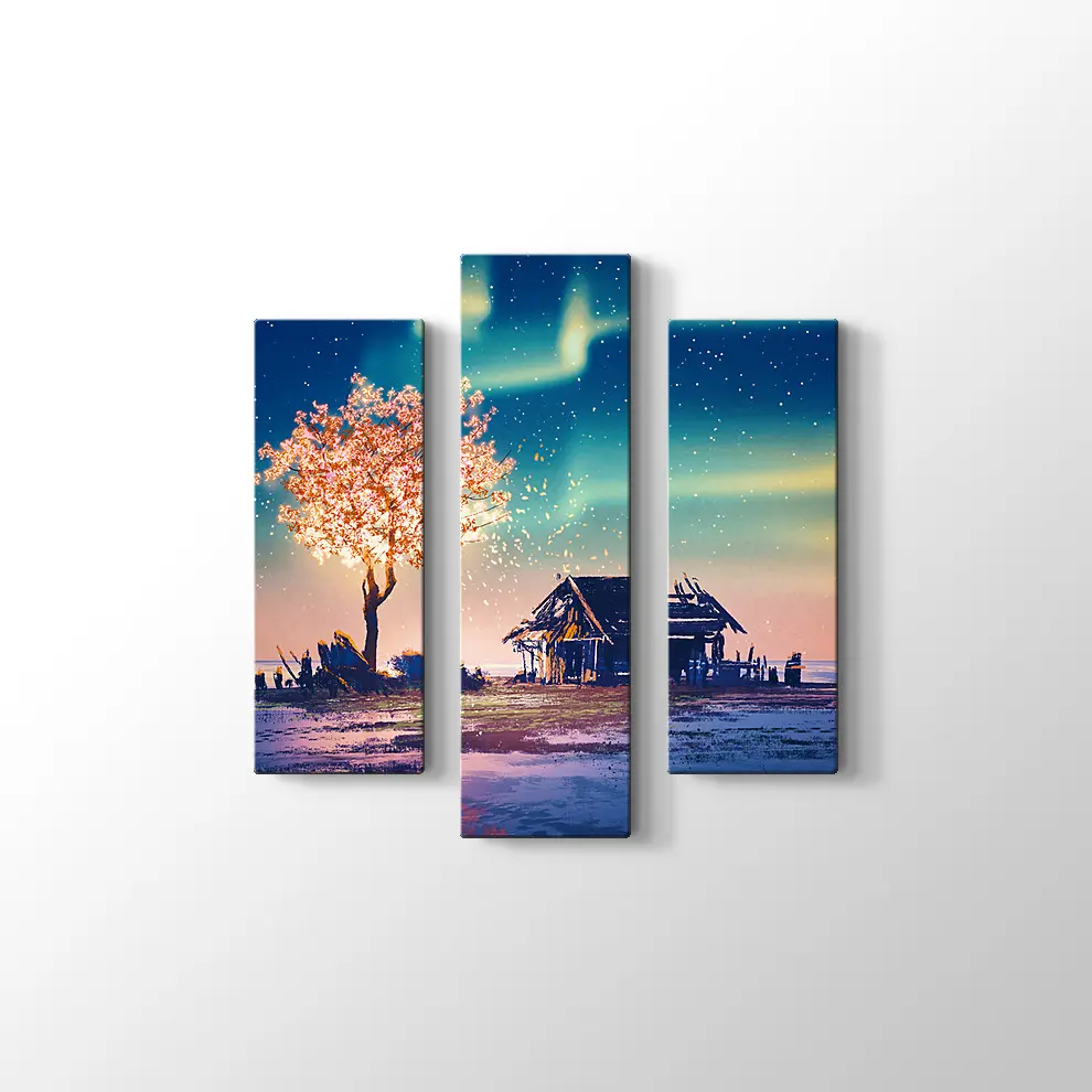 Yanlız Kulübe ve Gece Kanvas Tablo