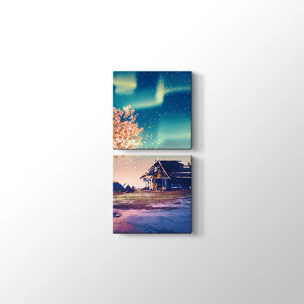 Yanlız Kulübe ve Gece Kanvas Tablo