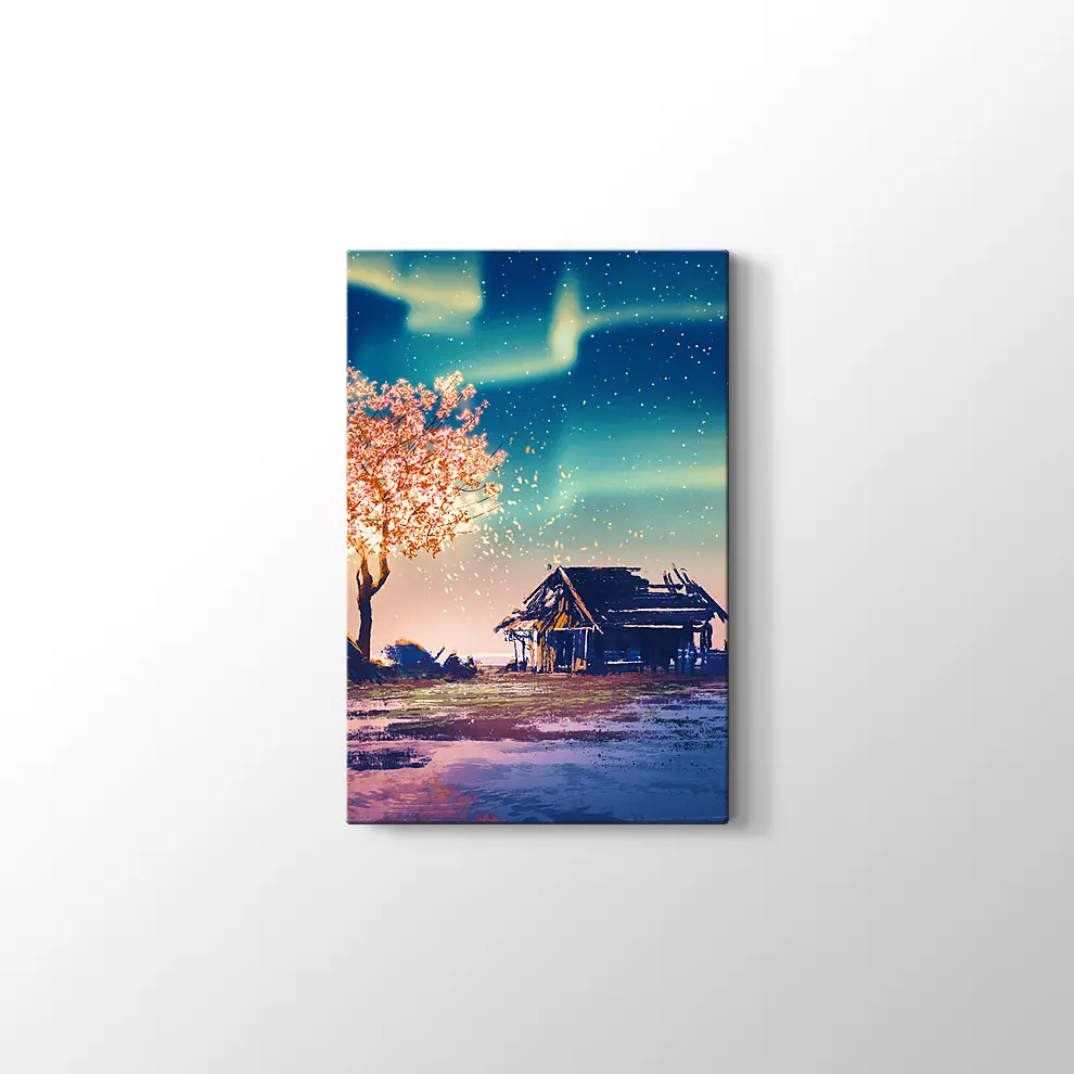 Yanlız Kulübe ve Gece Kanvas Tablo