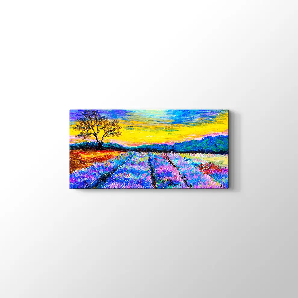 Suluboya Lavanta Tarlası Kanvas Tablo