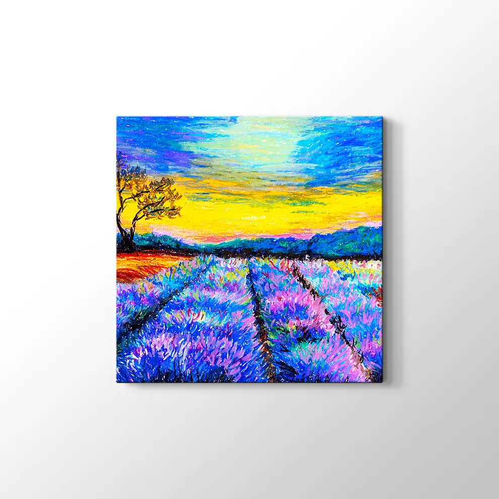 Suluboya Lavanta Tarlası Kanvas Tablo