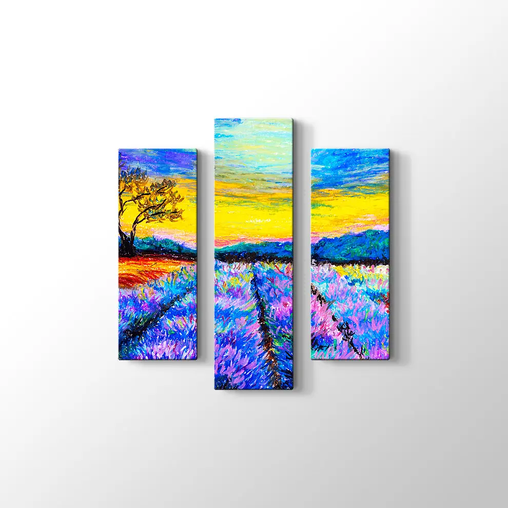 Suluboya Lavanta Tarlası Kanvas Tablo