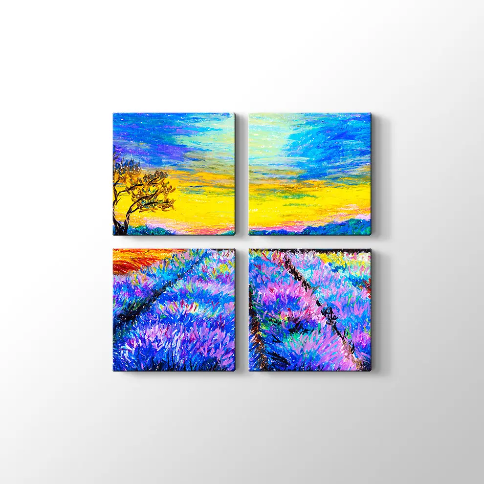 Suluboya Lavanta Tarlası Kanvas Tablo