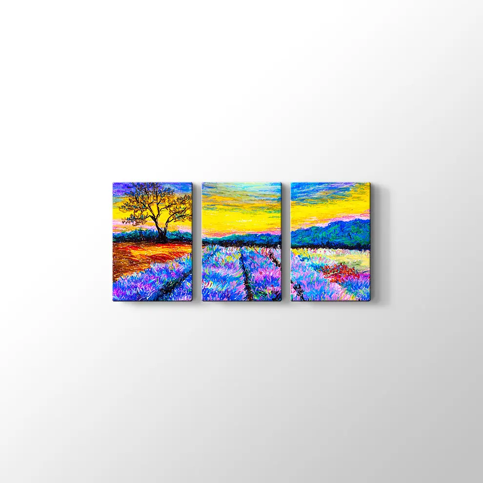 Suluboya Lavanta Tarlası Kanvas Tablo