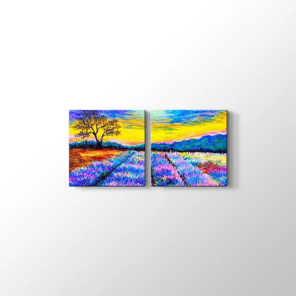 Suluboya Lavanta Tarlası Kanvas Tablo