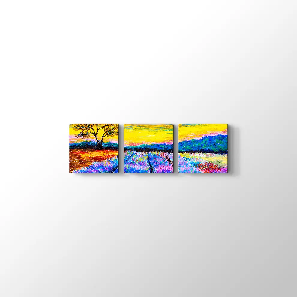 Suluboya Lavanta Tarlası Kanvas Tablo