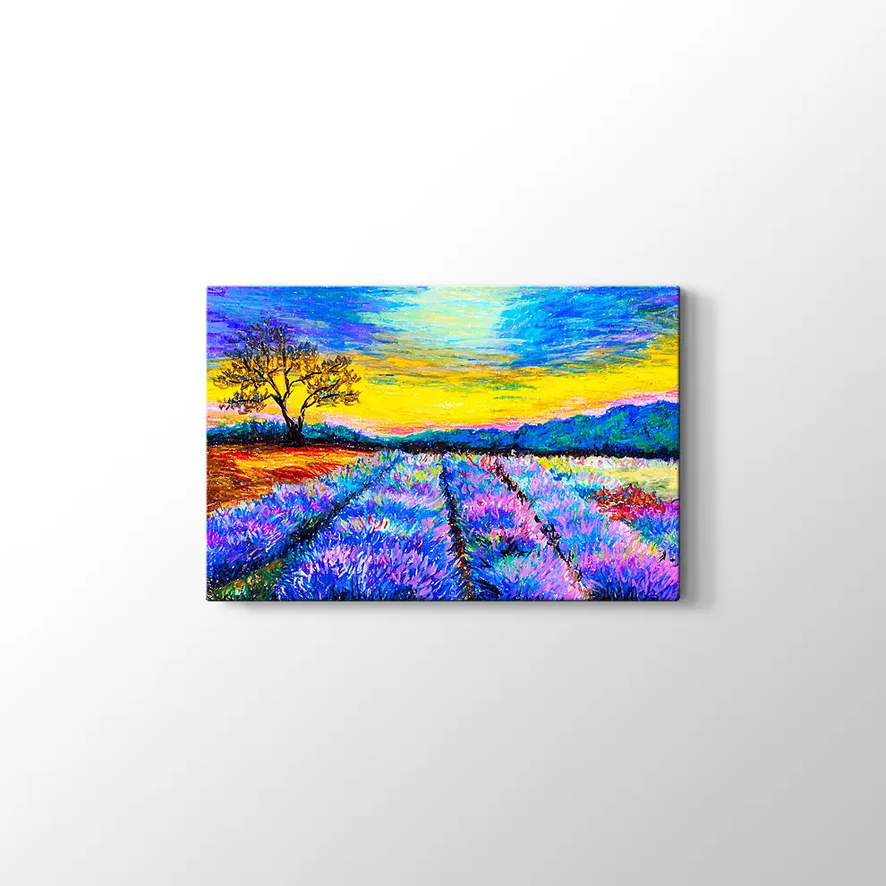 Suluboya Lavanta Tarlası Kanvas Tablo