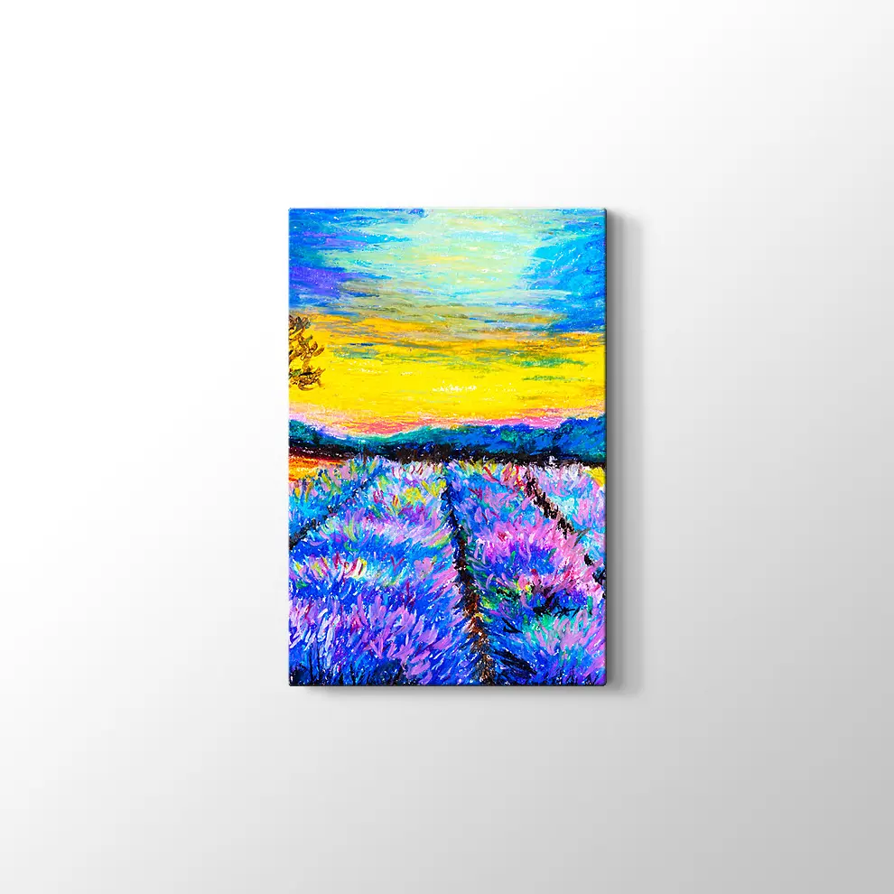 Suluboya Lavanta Tarlası Kanvas Tablo