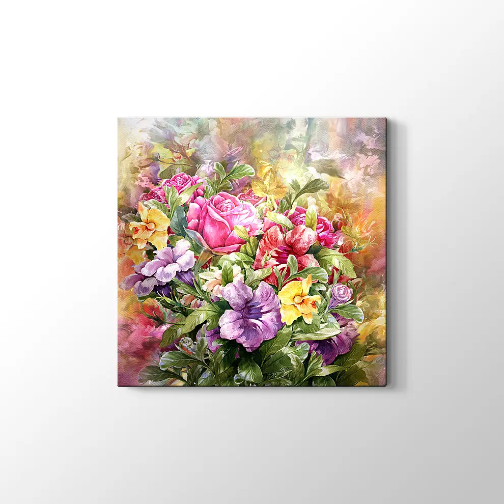 Suluboya Çiçek Buketi Kanvas Tablo