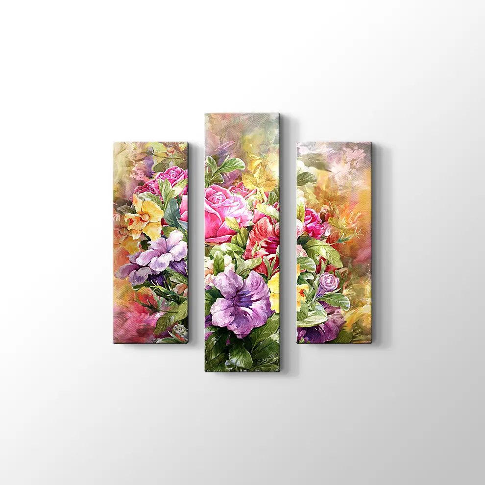 Suluboya Çiçek Buketi Kanvas Tablo