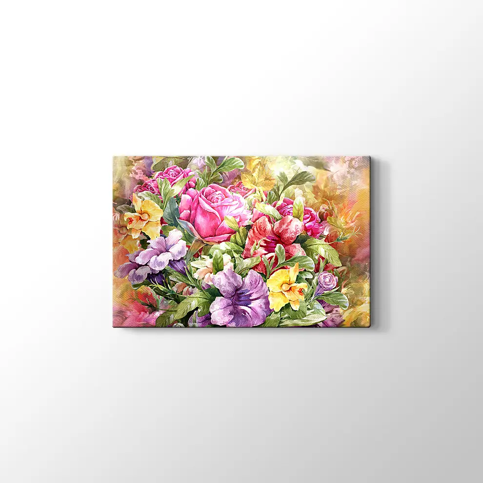 Suluboya Çiçek Buketi Kanvas Tablo