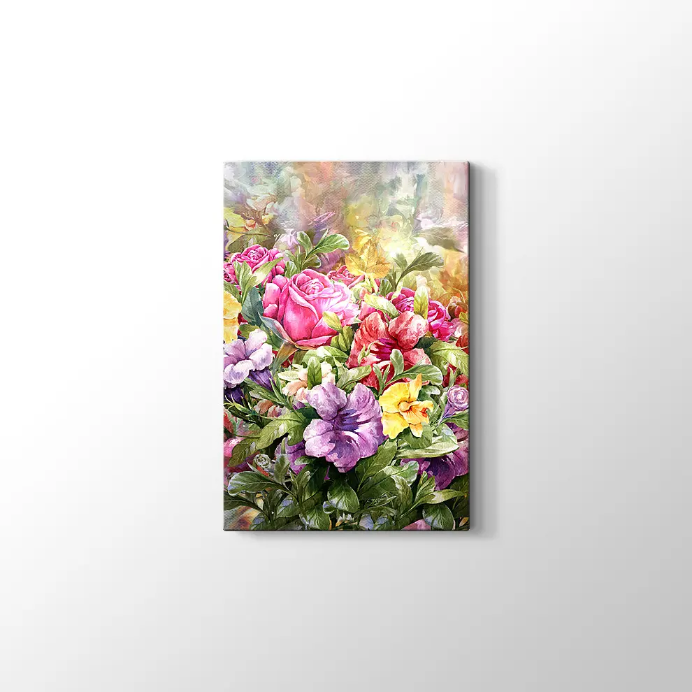 Suluboya Çiçek Buketi Kanvas Tablo