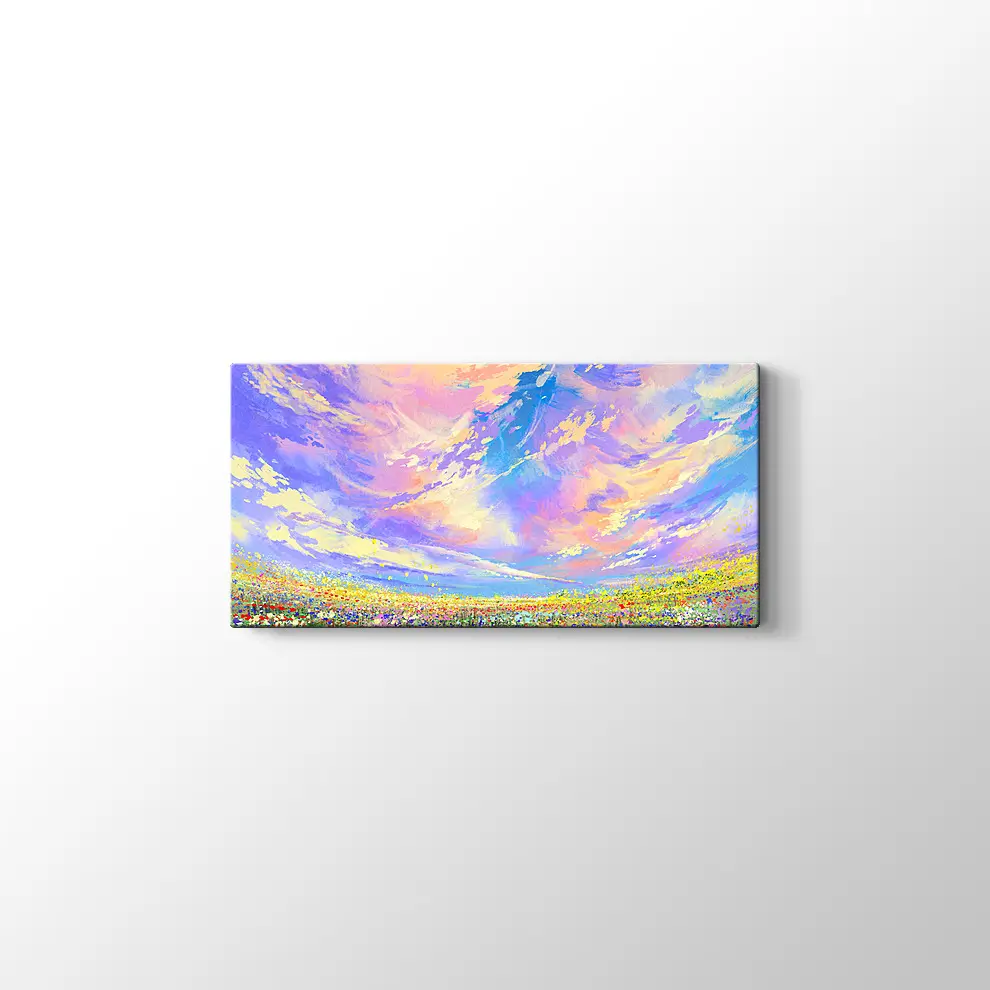 Bulutların Altında Çiçek Tarlası Kanvas Tablo