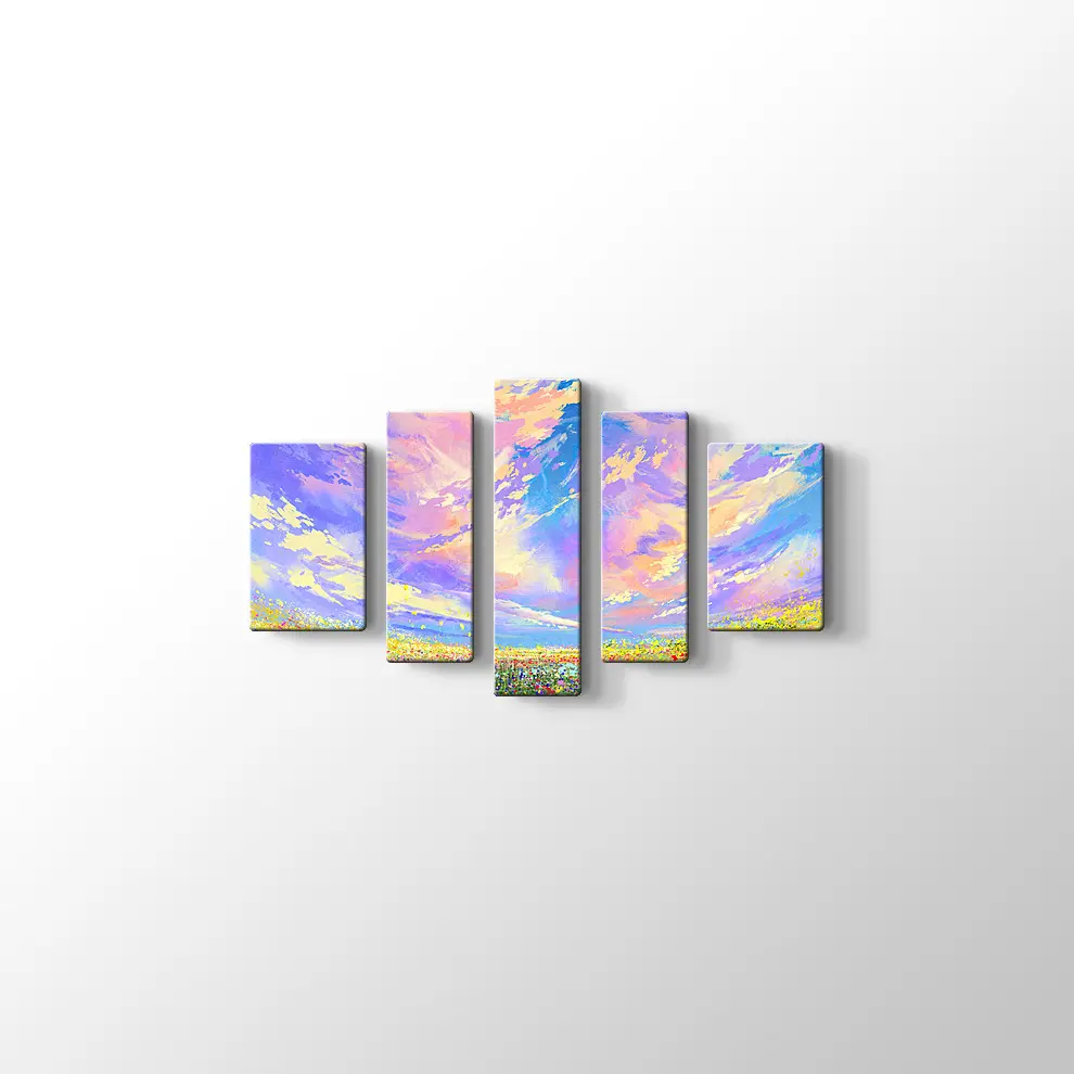 Bulutların Altında Çiçek Tarlası Kanvas Tablo
