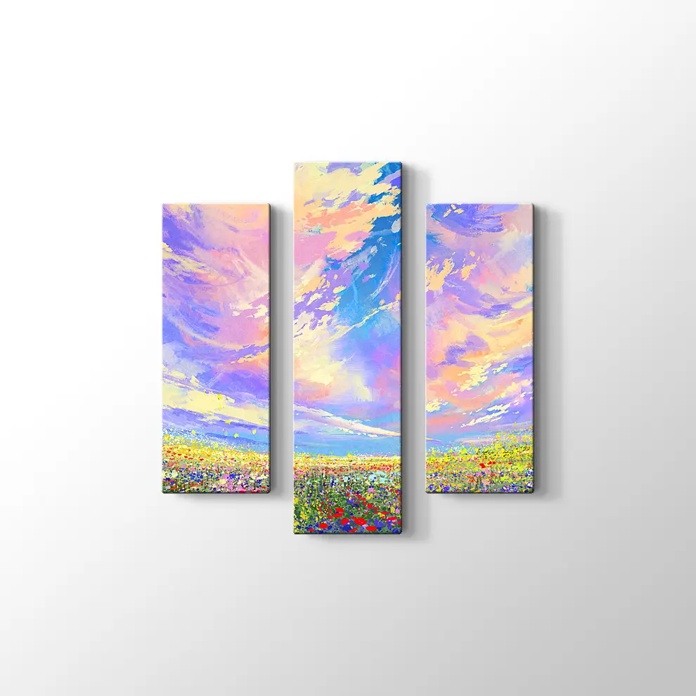 Bulutların Altında Çiçek Tarlası Kanvas Tablo