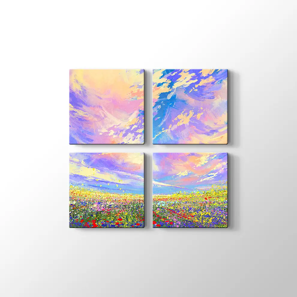 Bulutların Altında Çiçek Tarlası Kanvas Tablo